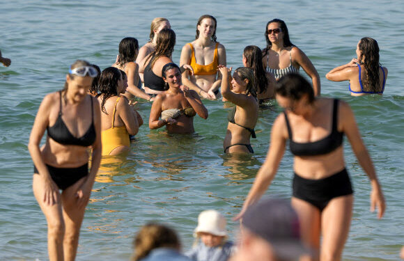 [포토] “덥다 더워”… 물놀이 즐기는 호주 피서객들