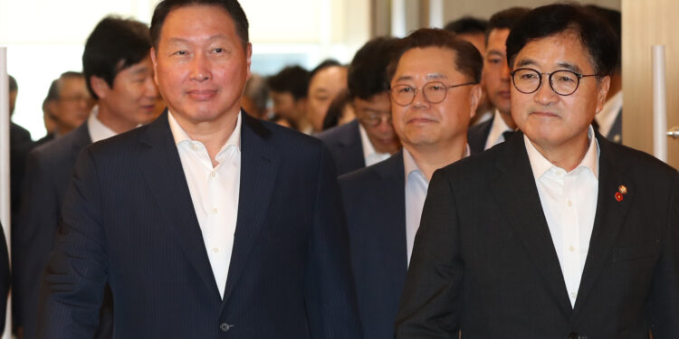 국회의장 만난 최태원 “기업들이 국가대항전서 메달 딸 수 있게 도와달라”