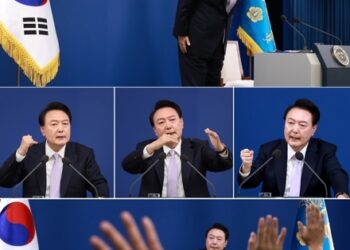 고개 숙인 尹 …여사 질문에 중간에 한숨도