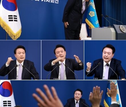 고개 숙인 尹 …여사 질문에 중간에 한숨도