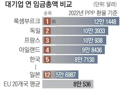 “한국 대기업 임금 수준, 日·유럽 평균보다 높다”