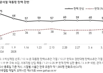 尹 탄핵 찬성 58% 반대 37%…정권유지 41% 정권교체 51%[한국갤럽]