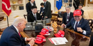 MAGA 모자 쓰고 ‘과잉 충성’… 日협상단 ‘저자세 외교’ 도마 위