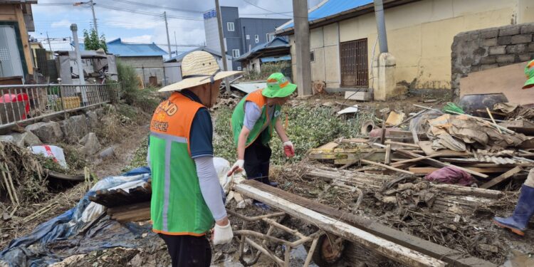 땡볕 아래 물 퍼내다 보면 금세 땀범벅… 복구 급한데 폭염·악취와 전투도