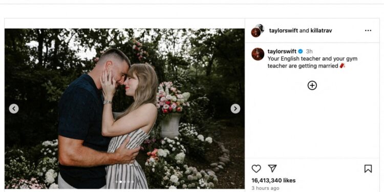 美 팝스타 스위프트 약혼한다… NFL선수 켈시와 동화 같은 결말