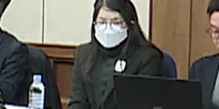 첫 중계된 김건희 재판…얼굴 절반 가린 마스크에 뿔테 안경(영상)